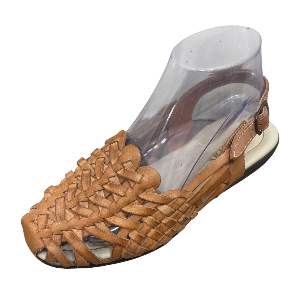Softspots Huarache Sandals 10 Brown Leather Woven Boho Coastal Granny Women